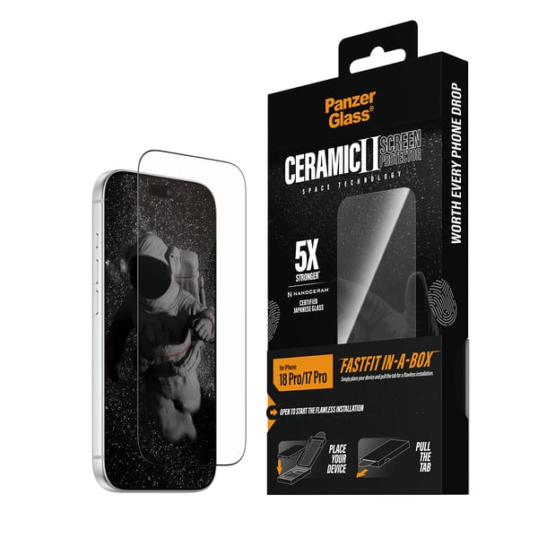 PanzerGlass ® Ceramic Skærmbeskyttelse iPhone 18 Pro | 17 Pro m. FASTFIT IN-A-BOX