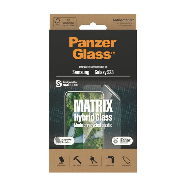 PanzerGlass ® ECO MATRIX Skærmbeskyttelse Samsung Galaxy S23 | Ultra-Wide Fit m. AlignerKit