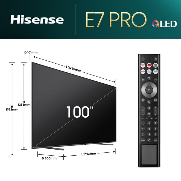 Hisense 100E77NQ PRO 2,54 m (100") 4K Ultra HD Smart TV Wi-Fi Sort 800 cd/m²