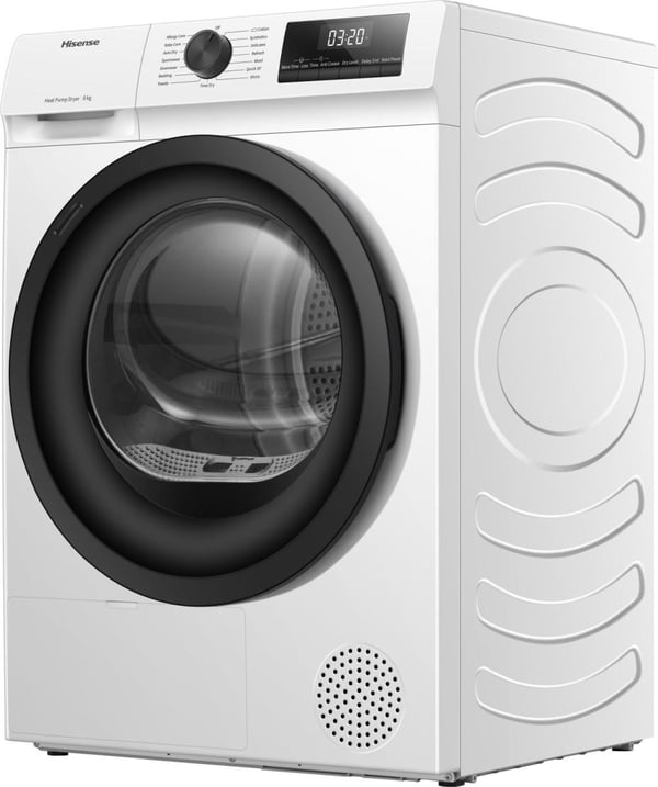 Hisense Den effektive, men skånsomme varmepumpetørrer tørrer op til 8 kg vasketøj. Twin Flow forhindrer, at sengetøjet filtrer sammen, mens Refresh hurtigt fjerner lugt. Brugerdefinerede indstillinger sikrer friske, krølfri tekstiler hver gang.