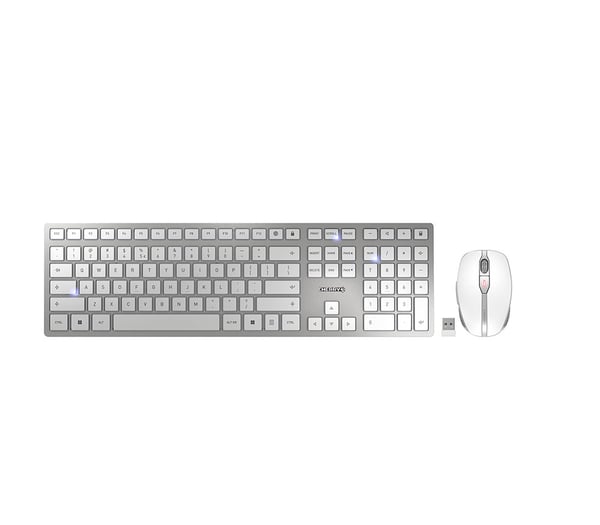 CHERRY DW 9100 SLIM näppäimistö Sisältää hiiren Universaali RF Wireless + Bluetooth QWERTY Englanti (US) Hopea