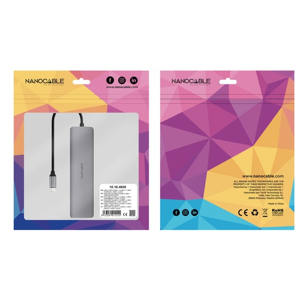 Nanocable 10.16.4608 kannettavien tietokoneiden telakka ja porttitoistin Langallinen USB 3.2 Gen 1 (3.1 Gen 1) Type-C Harmaa