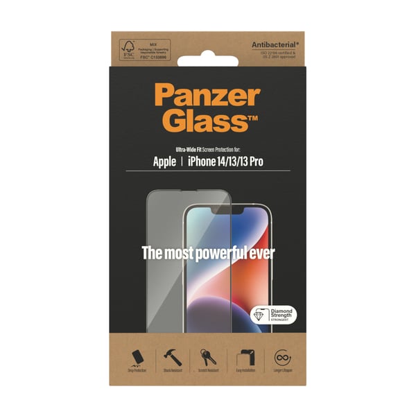 PanzerGlass ® Skærmbeskyttelse iPhone 14 | 13 | 13 Pro | Ultra-Wide Fit