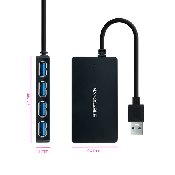 Nanocable 10.16.4403 keskitin USB 3.2 Gen 1 (3.1 Gen 1) Type-A Musta