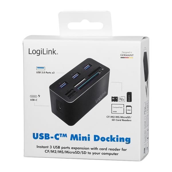LogiLink CR0046 kannettavien tietokoneiden telakka ja porttitoistin Langallinen USB 3.2 Gen 1 (3.1 Gen 1) Type-C Musta