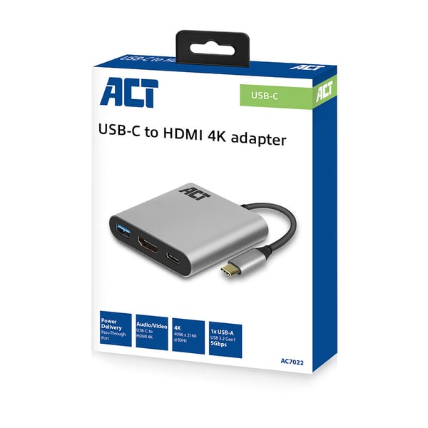 ACT AC7022 USB-grafikadapter 4096 x 2160 pixlar Grå