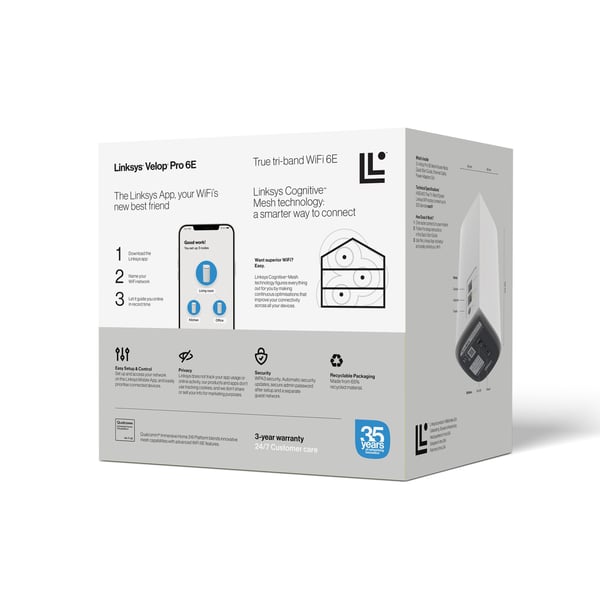 Linksys Velop Pro 6E Mesh WiFi 6E True trippelbandssystem