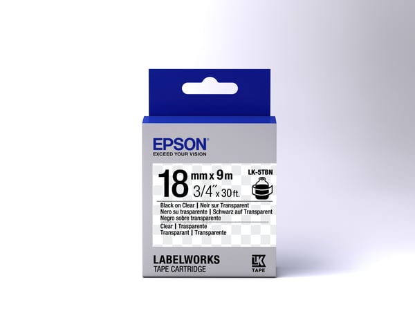 Epson etikettkassett transparent – LK-5TBN klar svart/klar 18/9