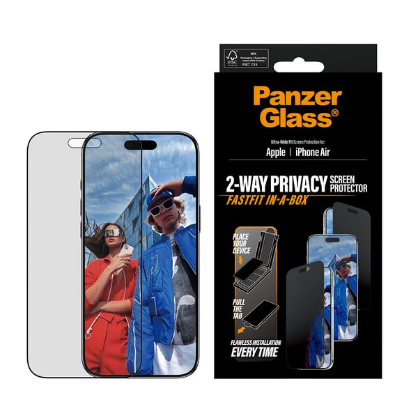 PanzerGlass ® 2-Way Privacy Screen Protector iPhone Air | Ultra-Wide Fit w. FASTFIT IN-A-BOX Kirkas näytönsuoja Apple 1 kpl