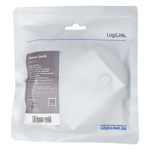 LogiLink NBS013 kabellås Svart, Silver 1,8 m