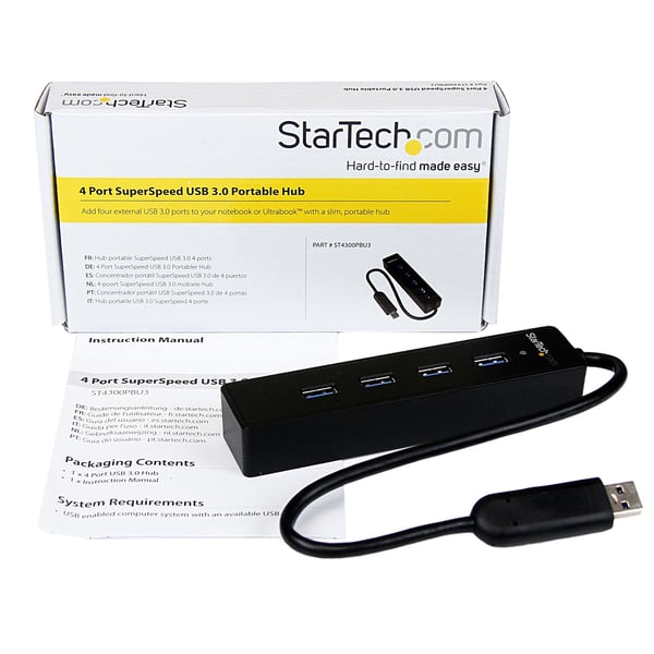 StarTech.com ST4300PBU3 gränssnittshubbar USB 3.2 Gen 1 (3.1 Gen 1) Type-A 5000 Mbit/s Svart