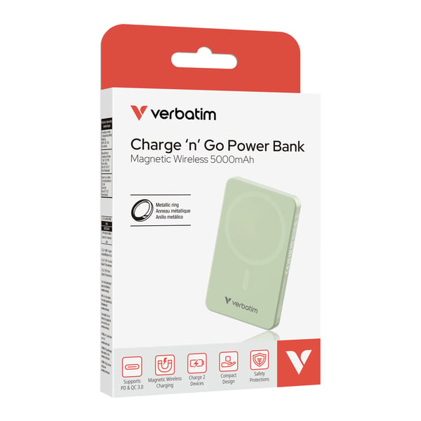 Verbatim Charge 'n' Go Essentials 5000 mAh Langaton lataaminen Vihreä