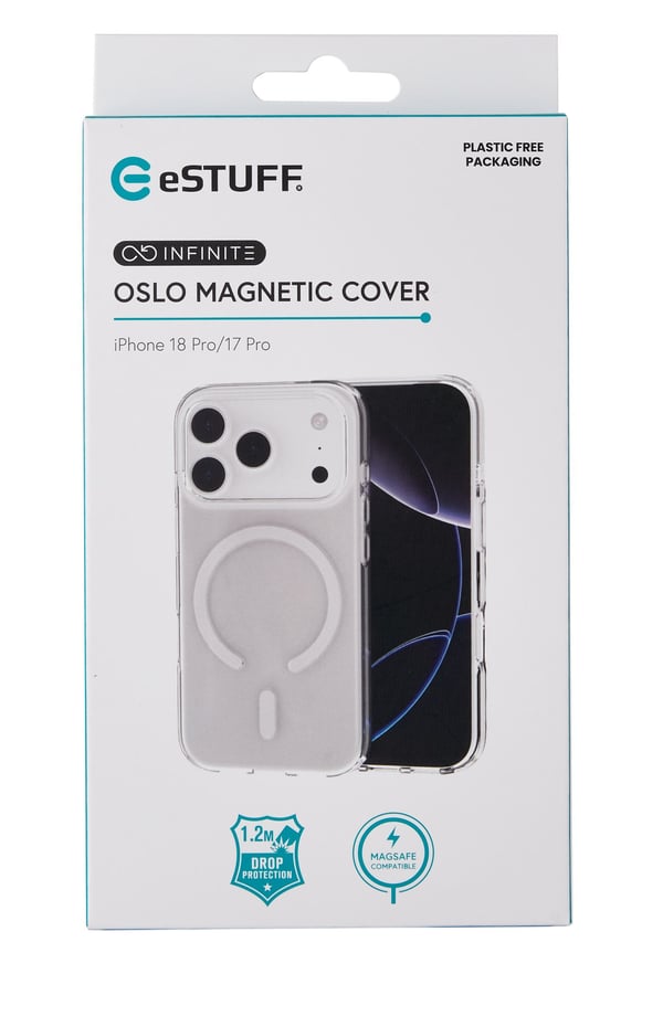 eSTUFF INFINITE (GRS) OSLO iPhone 18 Pro/17 Pro Clear Magnetic Cover mobiltelefon etui Transparent