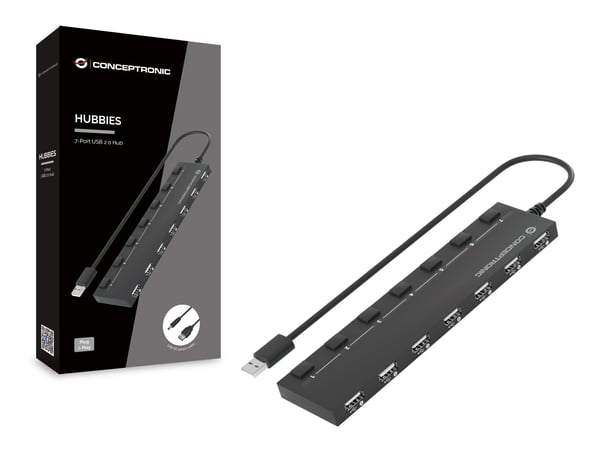 Conceptronic HUBBIES08B keskitin USB 2.0 480 Mbit/s Musta