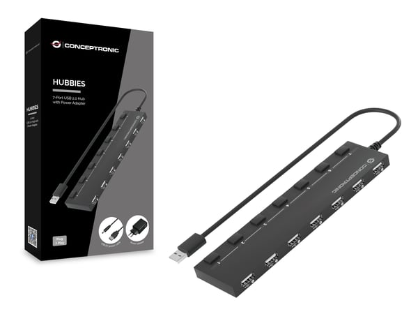 Conceptronic HUBBIES08BP keskitin USB 2.0 480 Mbit/s Musta
