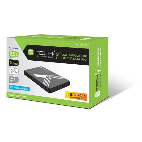 Techly I-CASE USB3-SL25TY drevkabinet HDD/SSD kabinet Sort 2.5"