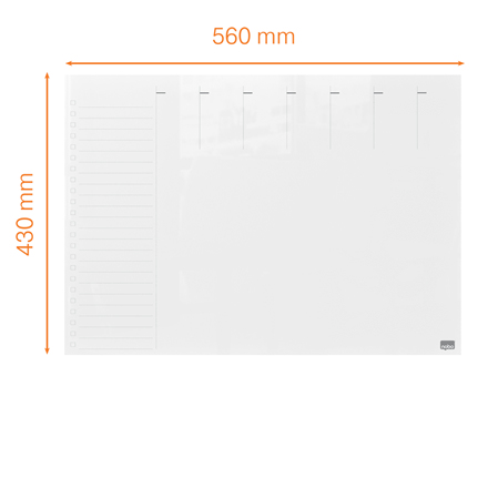 Nobo glas ugentlig planner whiteboard 430x560mm
