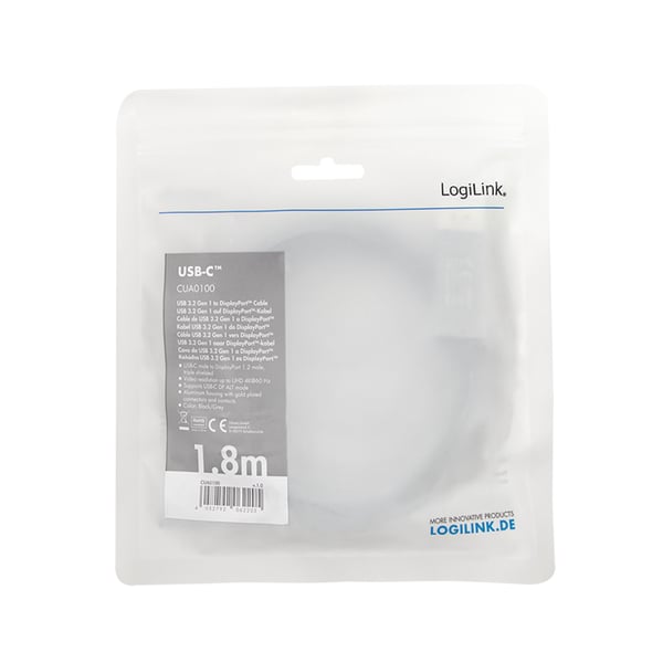 LogiLink CUA0100 kaapelin sukupuolenvaihtaja DisplayPort USB 3.2 Gen1 Type-C Musta, Harmaa