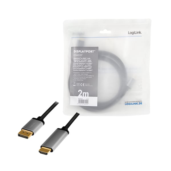 LogiLink CDA0107 videokabel adapter 2 m DisplayPort HDMI Sort, Grå