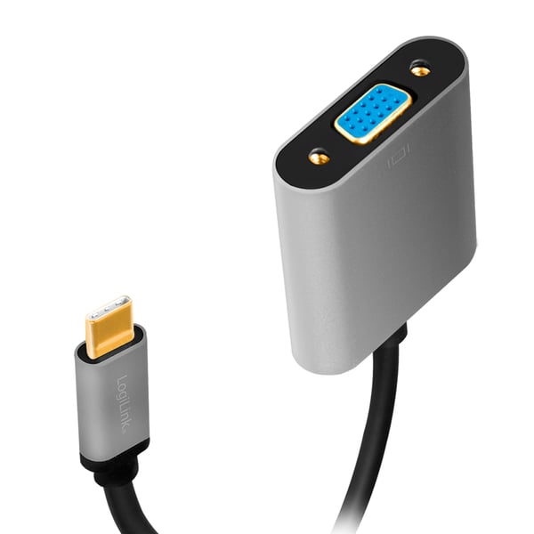 LogiLink CUA0104 videokabeladapter 0,15 m USB Type-C VGA (D-Sub) Svart, Grå