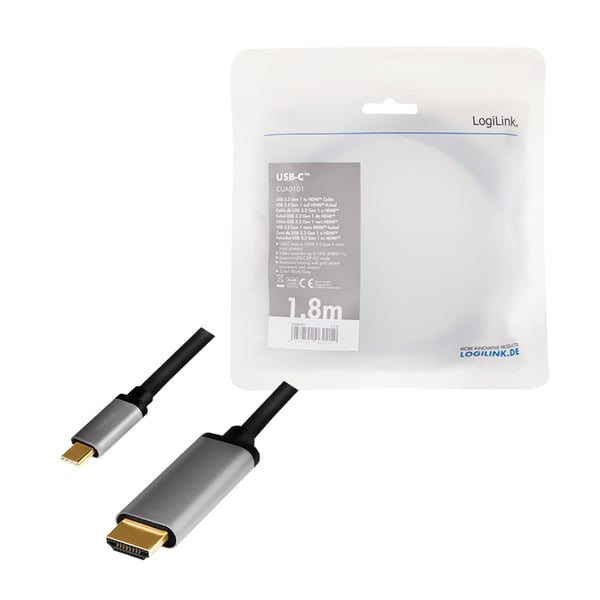 LogiLink CUA0101 kabelomvandlare (hane/hona) USB 3.2 Gen1 Type-C HDMI-A Svart, Grå