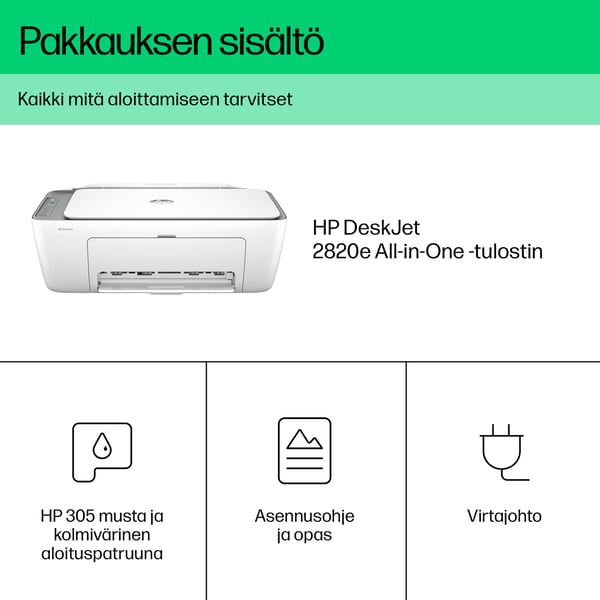 HP DeskJet 2820e Langaton All-in-One Väri Tulostin, Instant Ink; Kopiokone, skanneri