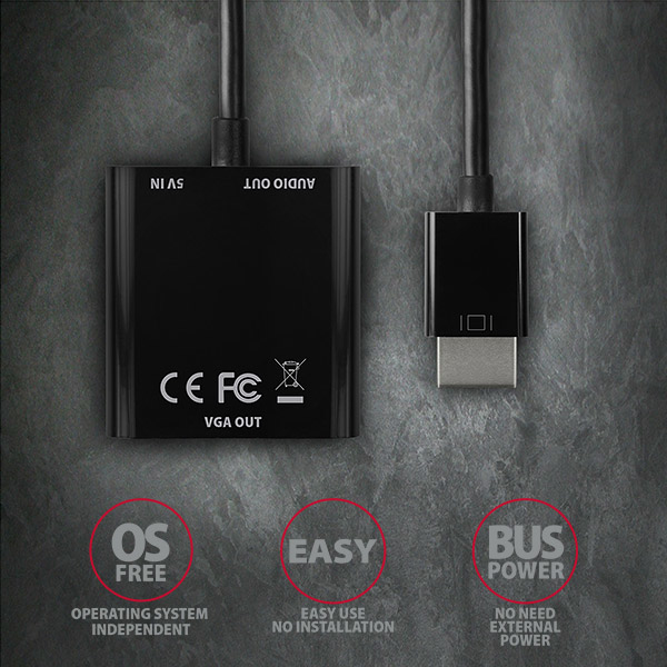 Axagon RVH-VGAN videokabeladapter 0,15 m HDMI Typ A (standard) VGA (D-Sub) Svart