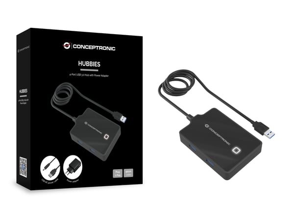 Conceptronic HUBBIES11BP kannettavien tietokoneiden telakka ja porttitoistin USB 3.2 Gen 1 (3.1 Gen 1) Type-A Musta