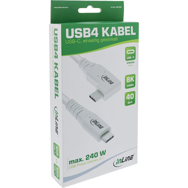 InLine 35912W USB-kaapeli USB4 Gen 3x2 2 m USB C 40 Gbit/s 240 W Valkoinen