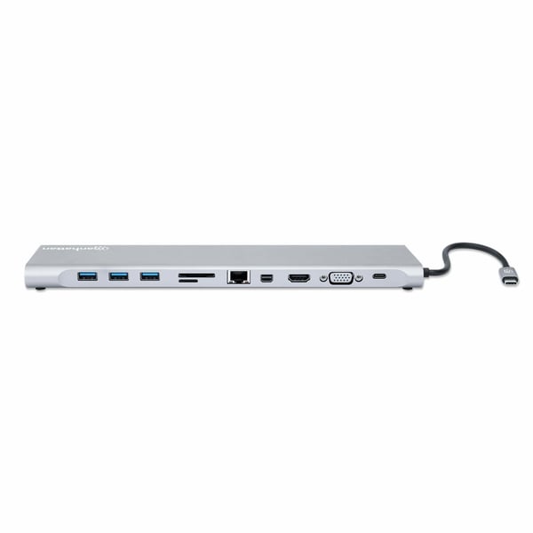 Manhattan 130578 kannettavien tietokoneiden telakka ja porttitoistin Langallinen USB 3.2 Gen 1 (3.1 Gen 1) Type-C Alumiini
