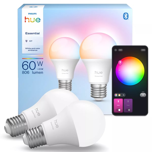 Philips Hue White and Color ambiance Essential A60 - E27 -älylamppu - 806 lm - 8 W - 2 kpl