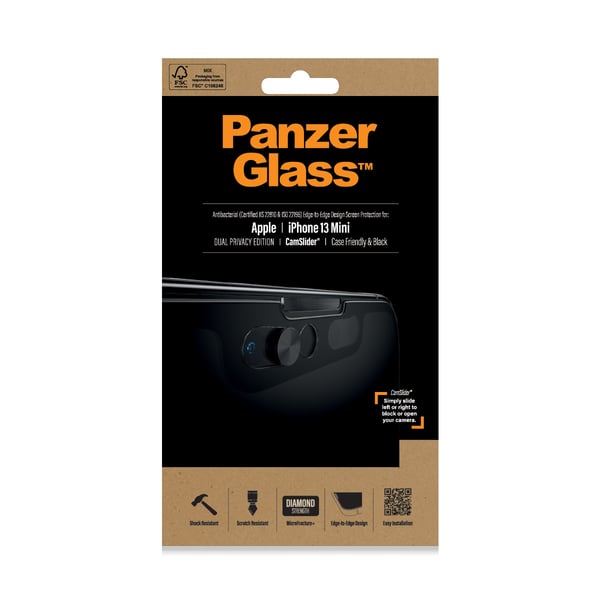 PanzerGlass ® CamSlider® Privacy Skærmbeskyttelse iPhone 13 Mini | Edge-to-Edge