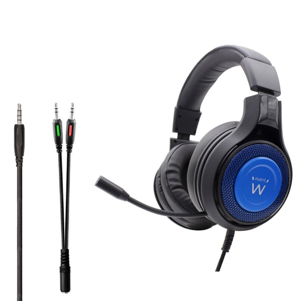 Ewent PL3322 hovedtelefoner/headset Ledningsført Halsbånd Spil Sort, Blå