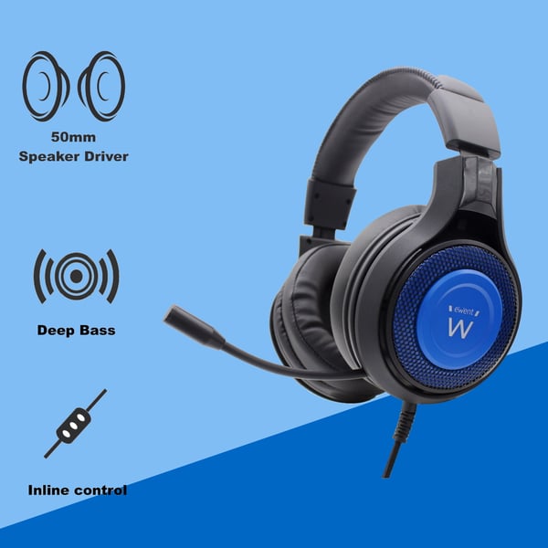 Ewent PL3322 hovedtelefoner/headset Ledningsført Halsbånd Spil Sort, Blå