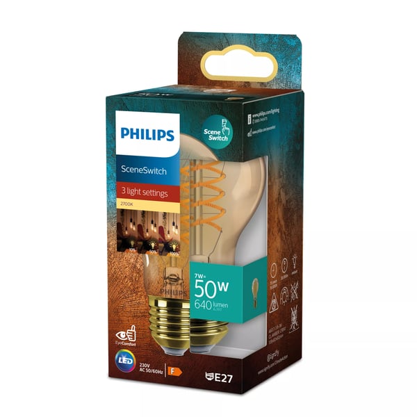 Philips Filament pære, ravfarvet 50 W A60 E27
