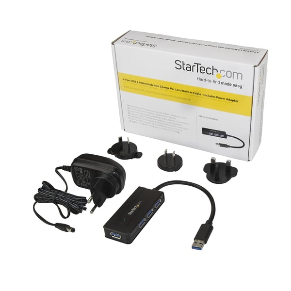 StarTech.com USB 3.0-hubb med 4 portar - 5Gbps - Minihubb med laddningsport - Strömadapter medföljer
