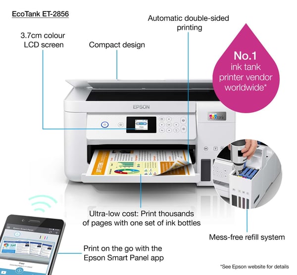 Epson EcoTank ET-2856 Inkjet A4 5760 x 1440 dpi 33 sider pr. minut Wi-Fi