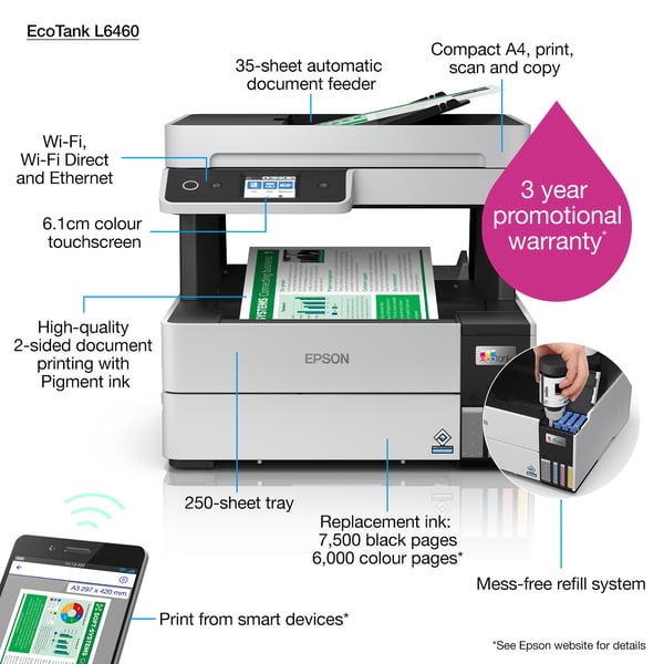 Epson EcoTank L6460 Bläckstråleskrivare A4 4800 x 1200 DPI 37 ppm Wi-Fi