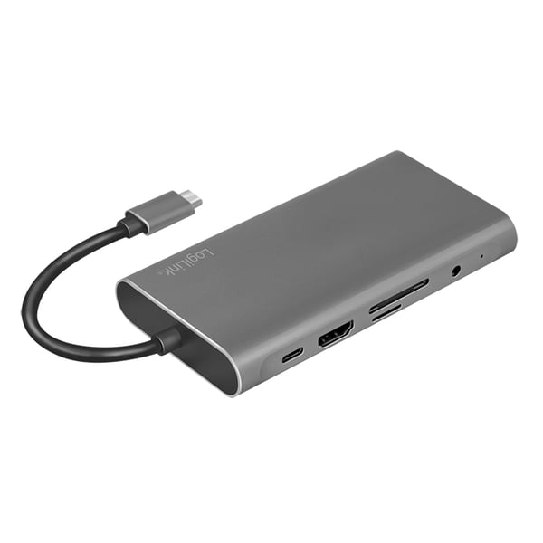 LogiLink UA0383 kannettavien tietokoneiden telakka ja porttitoistin Langallinen USB 3.2 Gen 1 (3.1 Gen 1) Type-C Hopea