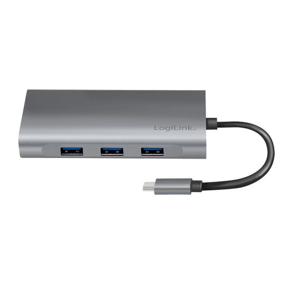 LogiLink UA0383 kannettavien tietokoneiden telakka ja porttitoistin Langallinen USB 3.2 Gen 1 (3.1 Gen 1) Type-C Hopea