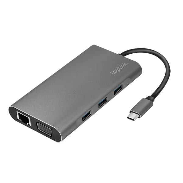 LogiLink UA0383 kannettavien tietokoneiden telakka ja porttitoistin Langallinen USB 3.2 Gen 1 (3.1 Gen 1) Type-C Hopea
