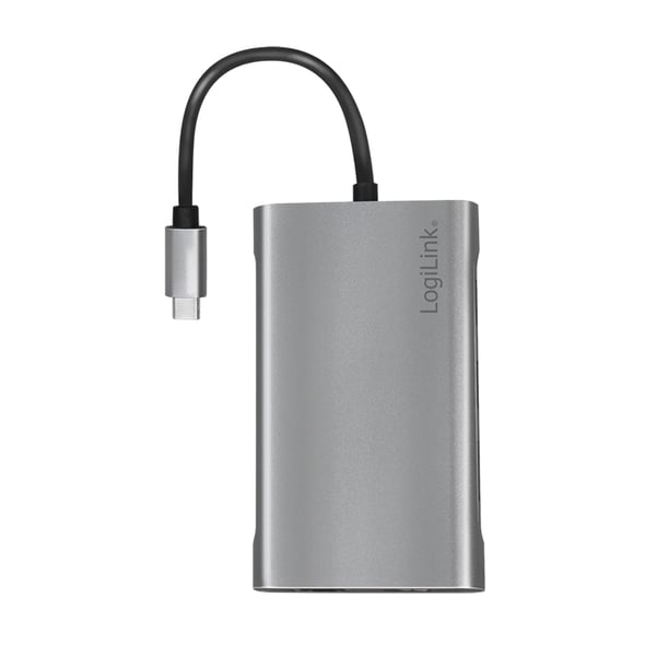 LogiLink UA0383 kannettavien tietokoneiden telakka ja porttitoistin Langallinen USB 3.2 Gen 1 (3.1 Gen 1) Type-C Hopea