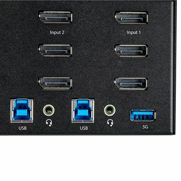 StarTech.com 2-ports DisplayPort KVM-switch för tre skärmar - 4K 60 Hz UHD HDR - Desktop DP 1.2 KVM med 2 portar USB 3.0-hubb (5 Gbit/s) och 4x USB 2.0 HID-portar, ljud - Snabbtangenter för omkoppling - TAA