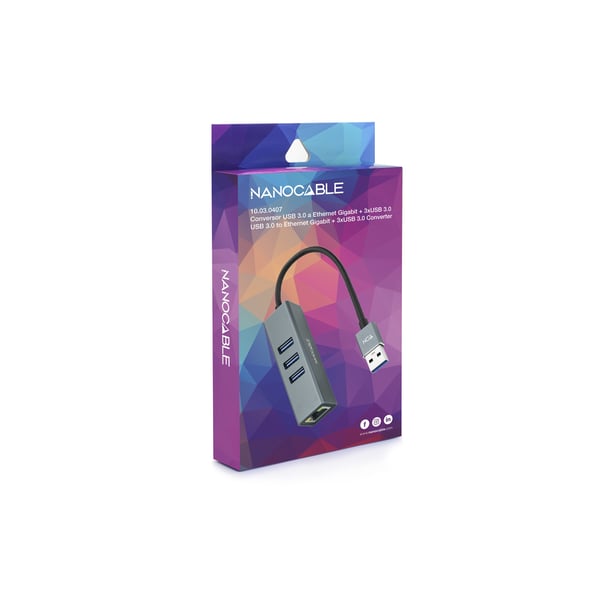 Nanocable 10.03.0407 kannettavien tietokoneiden telakka ja porttitoistin Langallinen USB 3.2 Gen 1 (3.1 Gen 1) Type-A Harmaa