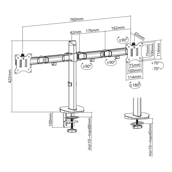 ACT AC8336 skærmbeslag og -stativer 81,3 cm (32") Skrivebord Sølv