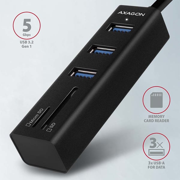 Axagon HMA-CR3A kannettavien tietokoneiden telakka ja porttitoistin Langallinen USB 3.2 Gen 1 (3.1 Gen 1) Type-A Musta