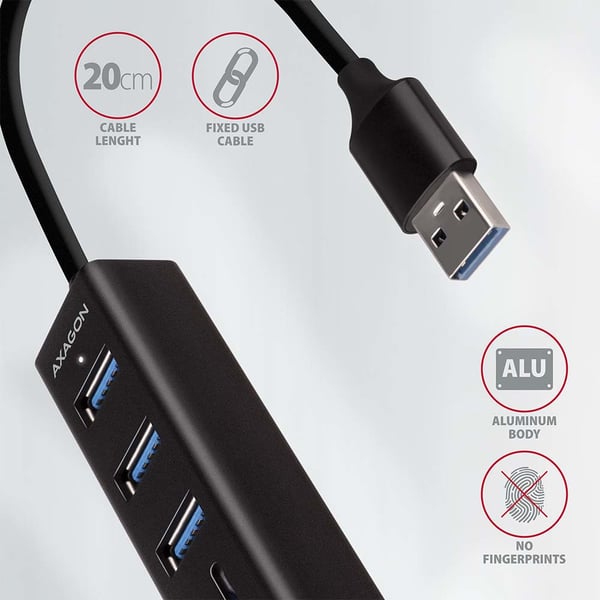 Axagon HMA-CR3A kannettavien tietokoneiden telakka ja porttitoistin Langallinen USB 3.2 Gen 1 (3.1 Gen 1) Type-A Musta