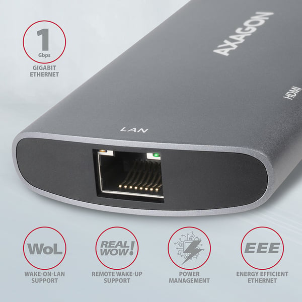 Axagon HMC-6M2 kannettavien tietokoneiden telakka ja porttitoistin Langallinen USB 3.2 Gen 1 (3.1 Gen 1) Type-C Alumiini