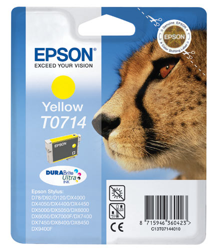 Epson Cheetah Yksittäispakkaus, keltainen T0714 DURABrite Ultra -muste