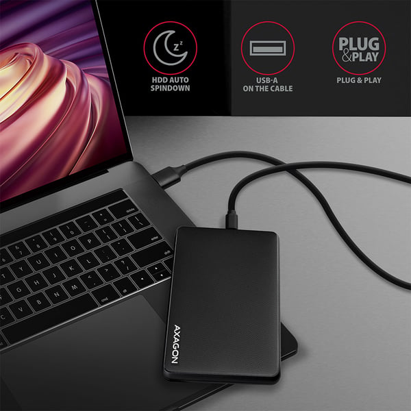 Axagon EE25-SLC tallennusaseman kotelo HDD-/SSD-kotelo Musta 2.5"